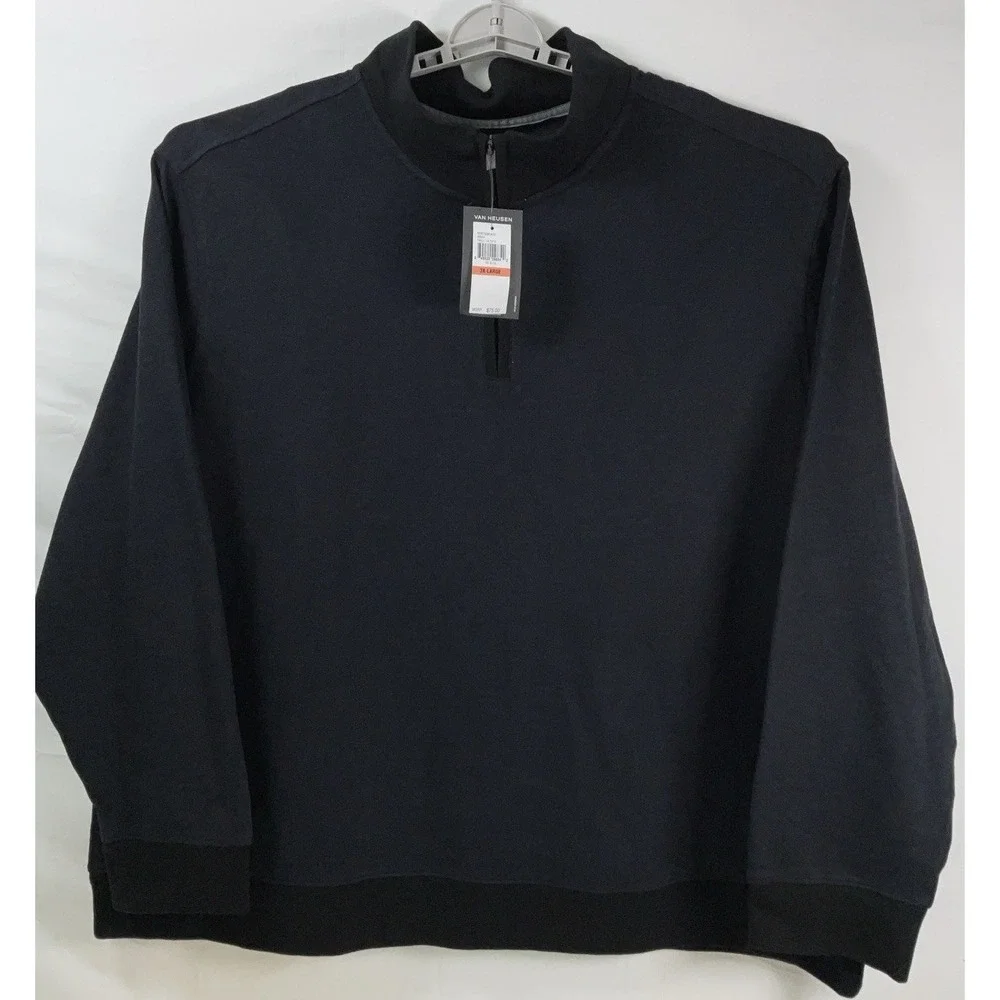 NWT Men's Van Heusen Big & Tall Mock Neck Quarter Zip Twill Sweater Ice Blue 3XL